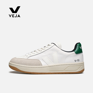 法国VEJA V12网布运动鞋 经典男女休闲小白鞋 平底圆头绿尾德训鞋