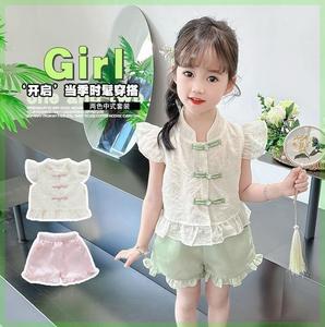女童夏装套装宝宝新款中国风薄款短袖上衣儿童夏季休闲短裤两件套