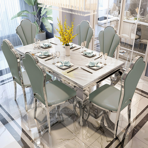 轻奢大理石餐桌椅组合欧式简约现代家用客厅小户型长方形餐台饭桌