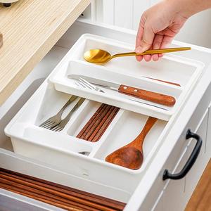 日本厨房抽屉双层自由分格收纳盒 橱柜餐具分隔塑料整理盒置物盒
