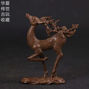 新款动物纯铜鹿实心老铜雕手把件仿古铜器创意礼品茶宠小摆件茶具