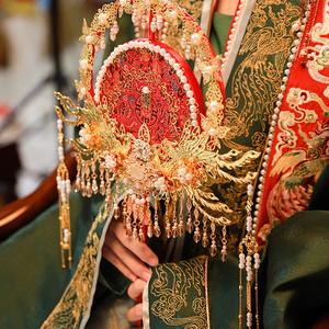 舞绣缘高级感红色团扇新娘结婚中式手捧花diy材料包重工秀禾团扇