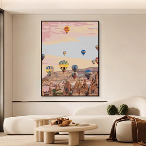 法式浪漫热气球客厅装饰画现代风景暖色系温馨治愈粉色儿童房挂画