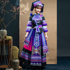 壮族服装成人女广西三月三民族演出服饰少数民族服装壮锦刺绣长裙