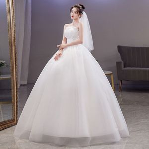 婚纱礼服齐地新娘韩版时尚绑带抹胸2023新款影楼简约欧根旅拍婚纱