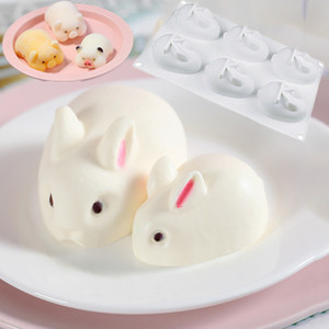 6连小白兔子3D金猪硅胶慕斯模家用 布丁法式烘焙蛋糕模具卡通果冻