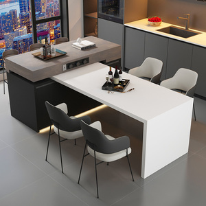 旋转岛台餐桌一体家用可伸缩t型岩板倒台导台开放式厨房移动定制