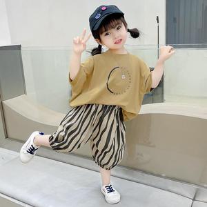 韩版女童夏装套装洋气新款潮酷短袖七分裤休闲儿童装宝宝时髦衣服