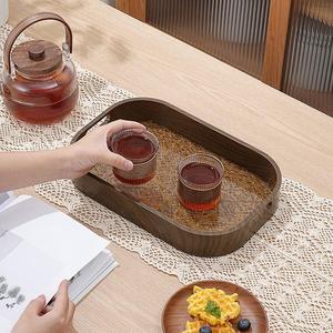 日本进口MUJIE托盘端水盘长方形水杯托盘客厅木纹水果盘点心盘