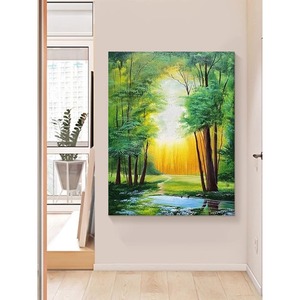 绿色系森树林风景客厅装饰画抽象晨曦阳光玄关挂画沙发背景墙壁画