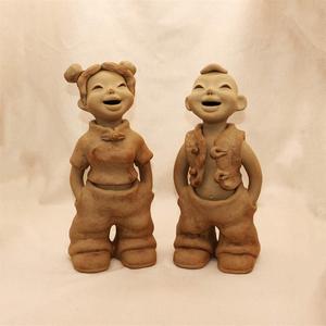手工陶艺人物 创意泥人 陶土娃娃人物 陶瓷娃 陶人泥塑长脖子摆件
