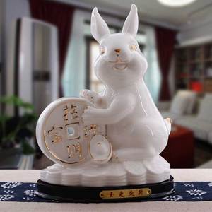 陶瓷12十二生肖兔子摆件工艺品招财风水摆设玉兔客厅家居装饰礼品