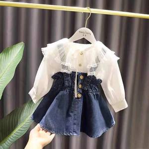 品巴拉巴拉韩系1-6岁女童牛仔背带裙衬衫两件套装婴幼长袖上衣春