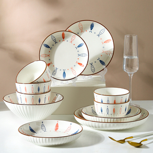 川岛屋日式陶瓷餐具盘子碗家用碗碟套装特别好看的米饭碗面碗汤碗