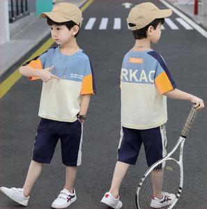 夏季儿童纯棉短袖套装T恤男童两件套2024新款时尚韩版潮流行帅气
