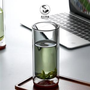 耐热玻璃喝水杯木璃茶具绿茶双层杯办公室茶杯家用个人杯高端