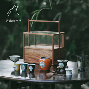 防尘手提茶具收纳盒整理箱桌面展示柜架茶杯柜子中式复古小茶水柜