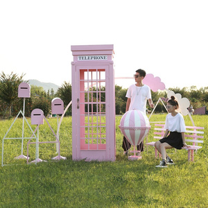 个性热气球电话亭模型大复古摆件铁艺招财落地怀旧道具彩虹邮筒椅