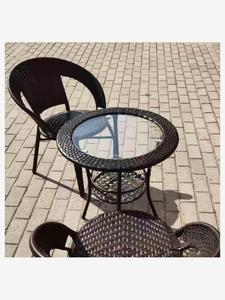 阳台小茶几圆形简易小户型小圆桌钢化玻璃小圆桌子藤编休闲椅套装
