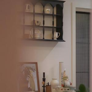 美式实木杯架复古餐桌置物墙壁吊柜中古咖啡杯展示柜三层挂墙架