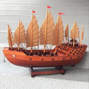 郑和宝船模型下西洋一帆风顺帆船摆件实木中式装饰船仿古摆件礼品