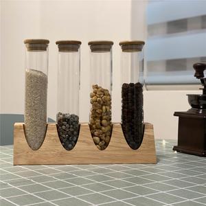 奶茶店茶叶展示罐展示架实验室样品瓶子创意防潮玻璃木塞生豆试管