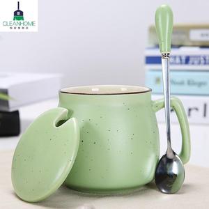 水杯子有盖子的陶瓷茶杯手柄和勺子带把办公室喝水带盖套装牛奶用
