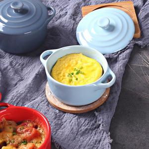 陶瓷双耳碗带盖 炖盅双皮奶早餐蒸蛋布丁碗烘焙烤碗模具 儿童小碗