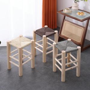 纯手工编织凳小凳子实木凳原木凳家用客厅凳成人凳子时尚凳北欧凳