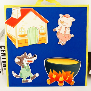 三只小猪盖房子玩具毛毡绘本故事围裙剧英语教具幼儿园表演道具