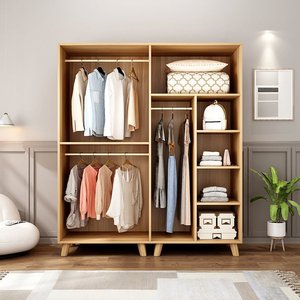 宜家衣柜实木质2门家用卧室家具北欧风衣橱4门出租房成人简易板式