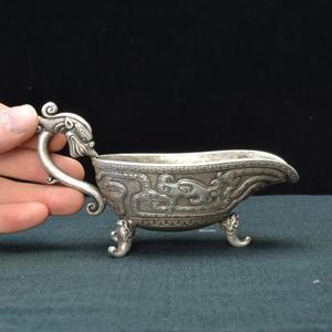 古典鎏茶盅装饰艺术品茶碟镀银唐朝唐代茶杯银碗全铜茶具摆件银器