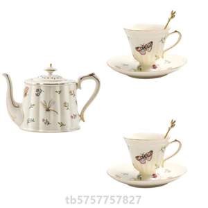 咖啡杯精致英式奶油色礼轻奢花法式茶壶茶具陶瓷碟下午复古套装