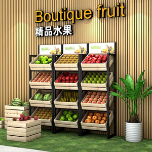 水果展示架超市蔬菜架水果店实木框果蔬架红酒钢木百果园多层货架