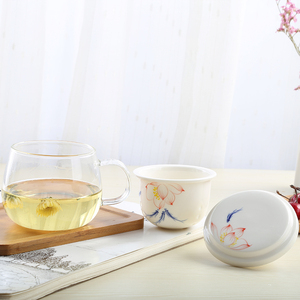 手绘内胆花茶泡茶杯分离过滤透明玻璃茶杯耐热喝茶杯子家用带盖水