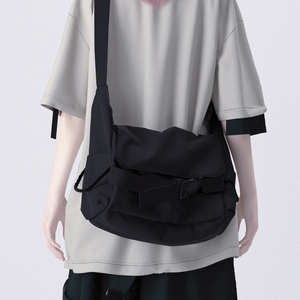 日本无印MUJ日系良品黑色百搭单肩斜挎包帆布学生书包背包包男女