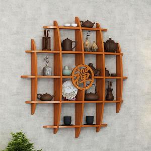 博古架实木中式壁挂式茶杯架置物架墙上简约现代客厅多宝阁茶叶架