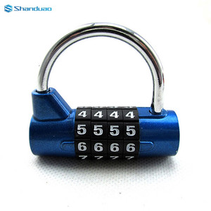 SHANDUAO4位大号数字黑色密码挂锁健身房房间门柜U型锁背包自行车