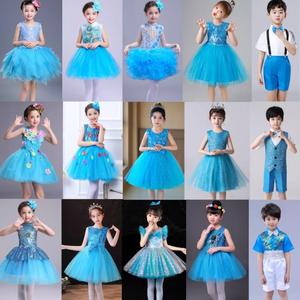 六一儿童演出服天蓝色幼儿园女童蓬蓬裙舞蹈服小学生合唱表演服装