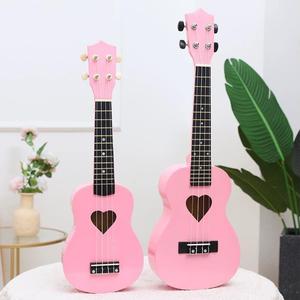 23寸粉色高颜值心形尤克里里小吉他初学者乌克丽丽夏威夷四弦琴!