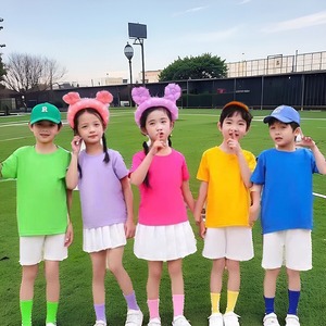 多巴胺糖果色亲子装纯棉短袖一家三口幼儿园运动会六一演出服定制