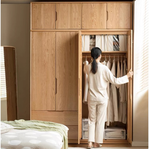 IKEA宜家红橡木衣柜全实木衣橱北欧卧室移门家用对开门收纳柜子衣