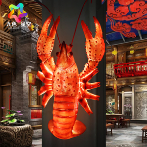 仿真龙虾模型花蟹玻璃钢摆件门头装饰大型雕塑小龙虾餐厅发光招牌