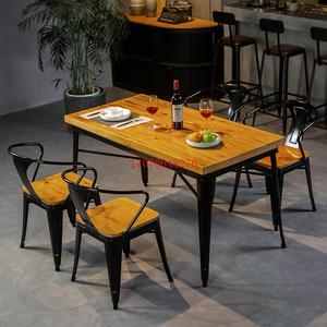 餐厅铁艺美式工业组合餐桌椅复古烧烤实木现代酒吧清简约风餐桌吧