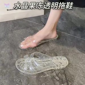 女式水晶拖鞋浴室防滑塑料家用女士凉托鞋不臭脚软底女款透明平底