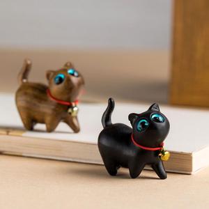 绿檀木黑檀木可爱小猫木质猫咪汽车摆件雕刻动物创意简约生日礼物