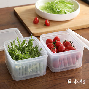 日本进口葱花保鲜盒豆腐盒冰箱专用水果收纳盒厨房沥水盒方形1.1L