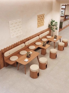 咖啡店靠墙卡座商用茶楼茶餐厅休息区奶茶甜品小吃店沙发桌椅定制