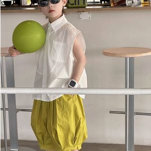 巴拉巴柆韩系夏装儿童无袖衬衫2023新款男童背心时尚开衫薄款韩版