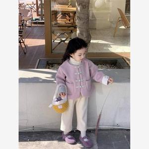 巴拉巴拉韩版女童2024春秋新款粉色羊毛呢外套女宝宝洋气上衣加绒